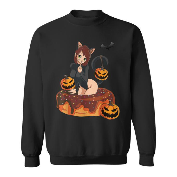 Kawaii Anime Halloween Black Cat | Sexy Anime Girl In Donut  Sweatshirt