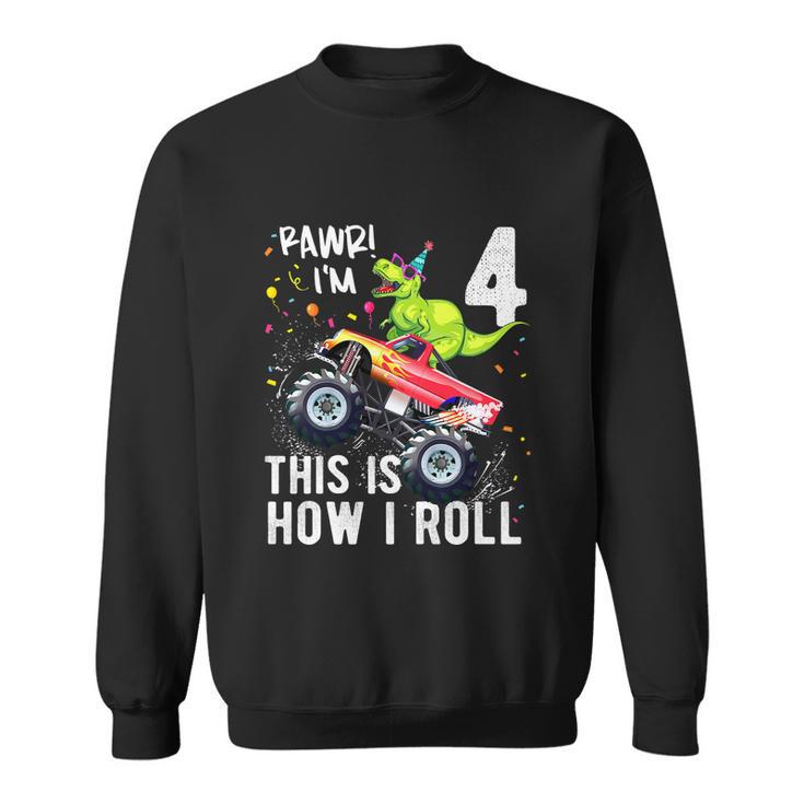 Kids T Rex Dinosaur Monster Truck 4Th Birthday Boys And Girls Sweatshirt