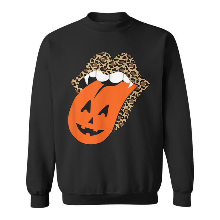 Leopard Lips Halloween Lips Vampire Mouth Pumpkin Tongue  V3 Sweatshirt