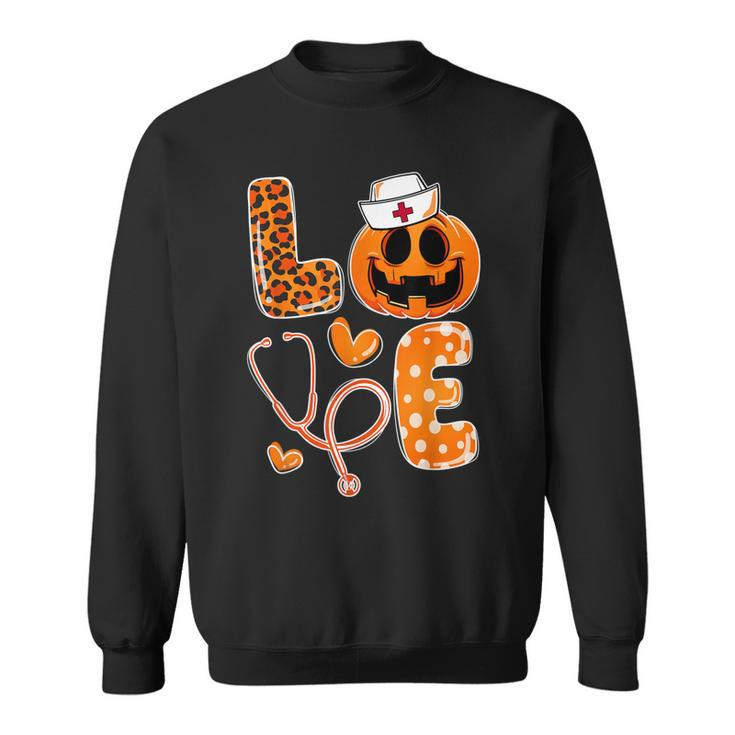 Leopard Love Cna Halloween Nurse Doctor Pumpkin Fall  Sweatshirt
