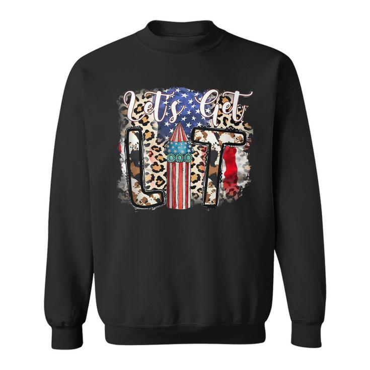 Lets Get Lit 4Th Of July Fireworks Usa Firecracker Leopard  Sweatshirt