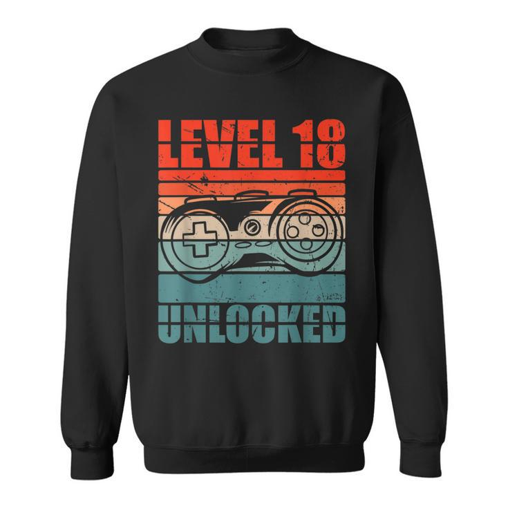 Level 18 Unlocked - Video Gamer Boy 18Th Birthday Gaming  Sweatshirt