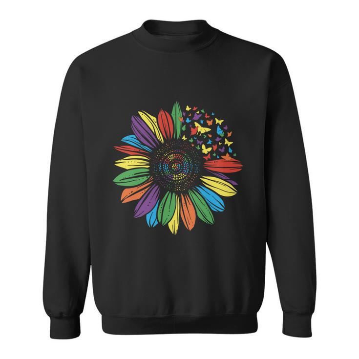 Lgbt Rainbow Color Sunflower Butterfly Pride Month Sweatshirt