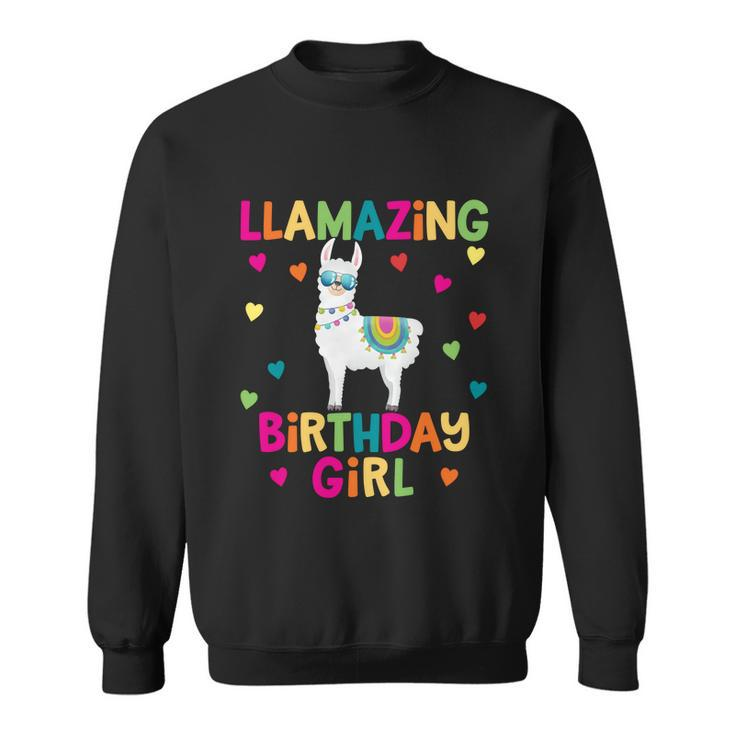 Llama Birthday Party Llamazing Gift Girl Rainbow Hearts Gift Sweatshirt