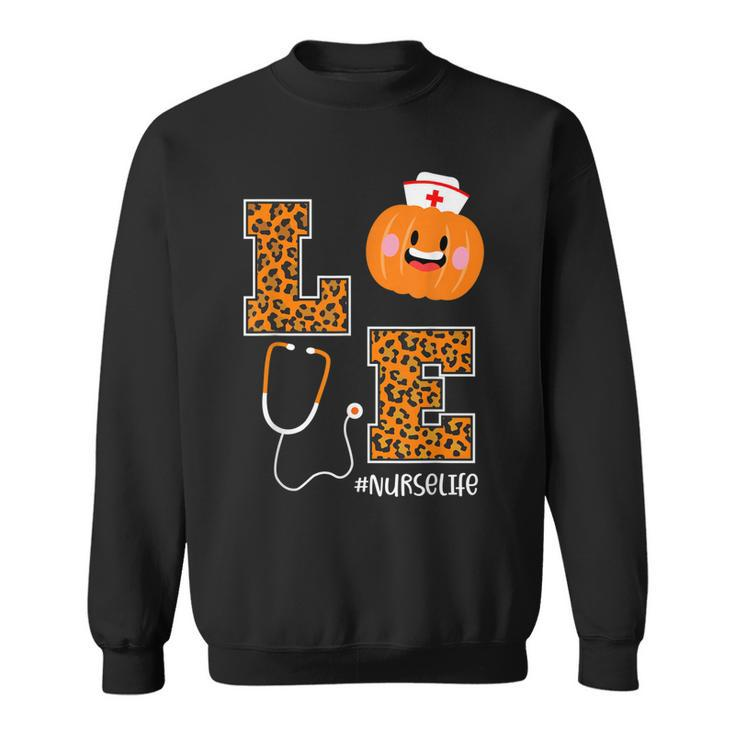 Love Nurse Life Pumpkin Leopard Fall Halloween Nurses  Sweatshirt