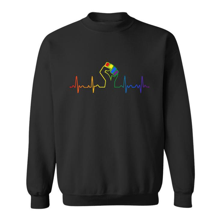 Lovely Lgbt Gay Pride Power Fist Heartbeat Lgbtq Lesbian Gay Meaningful Gift Sweatshirt