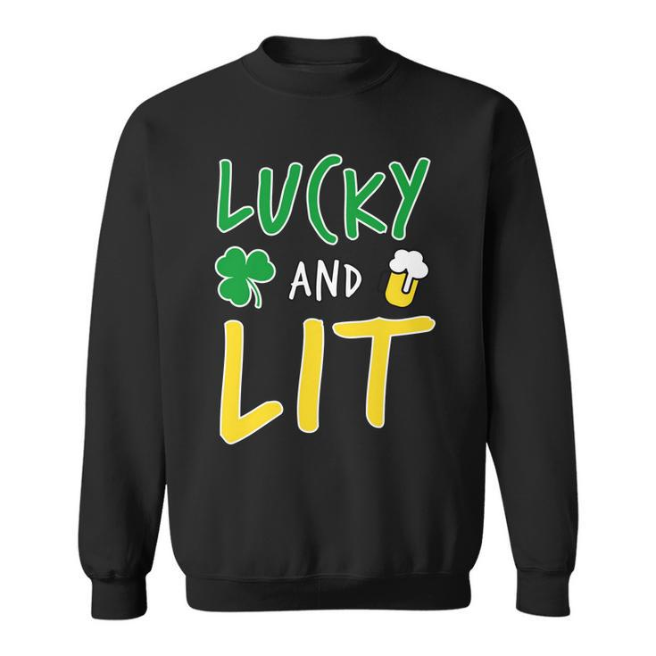 Lucky And Lit St Patricks Day Graphic Design Printed Casual Daily Basic Sweatshirt