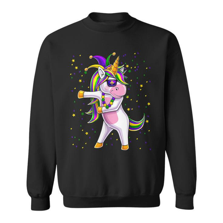 Mardi Gras Flossing Unicorn Jester Hat  Unicorn Gifts  Men Women Sweatshirt Graphic Print Unisex