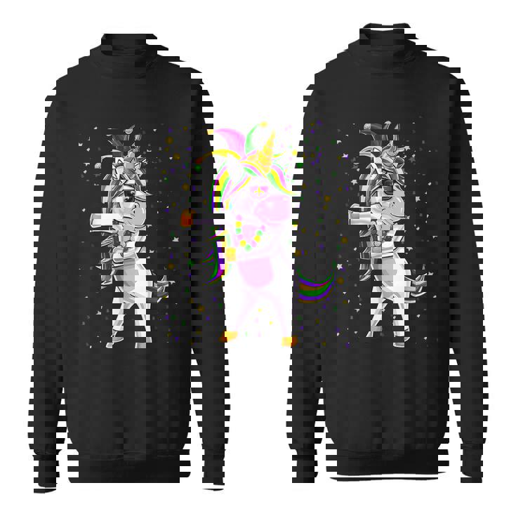 Mardi Gras Flossing Unicorn Jester Hat Unicorn Gifts Men Women Sweatshirt Graphic Print Unisex