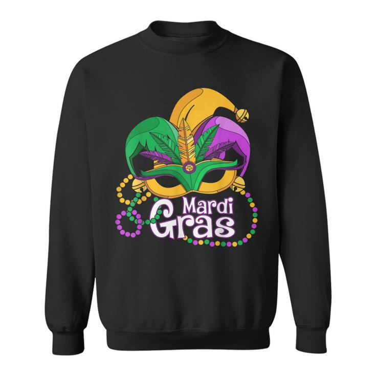 Mardi Gras T  Mardi Gras 2022 Beads Mask Feathers  Men Women Sweatshirt Graphic Print Unisex