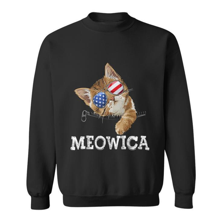 Meowica American Flag Cool Joke Cat Sunglusses 4Th Of July Sweatshirt