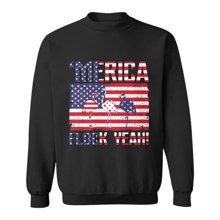 Merica Flamingo Usa Flag 4Th Of July Flock Yeah Graphic Plus Size Shirt Sweatshirt