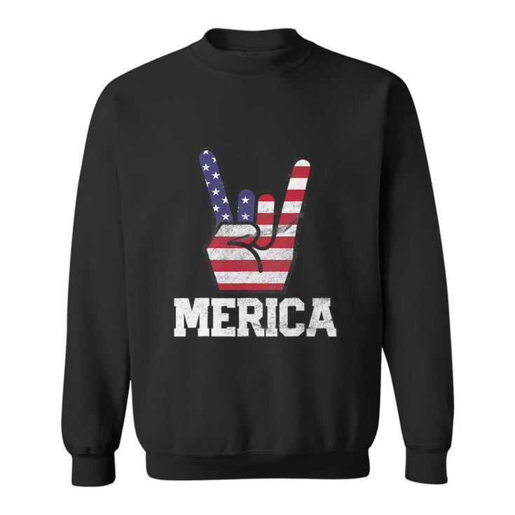 Merica Rock Sign 4Th Of July Vintage American Flag Sweatshirt