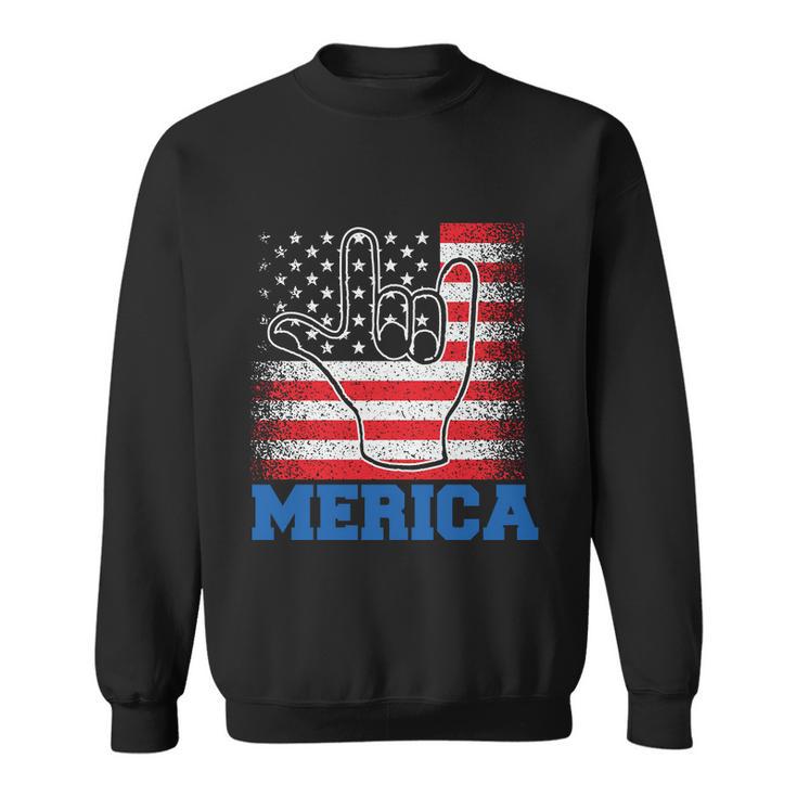 Merica Rock Sign 4Th Of July Vintage Plus Size Graphic Shirt For Men Women Famil Sweatshirt