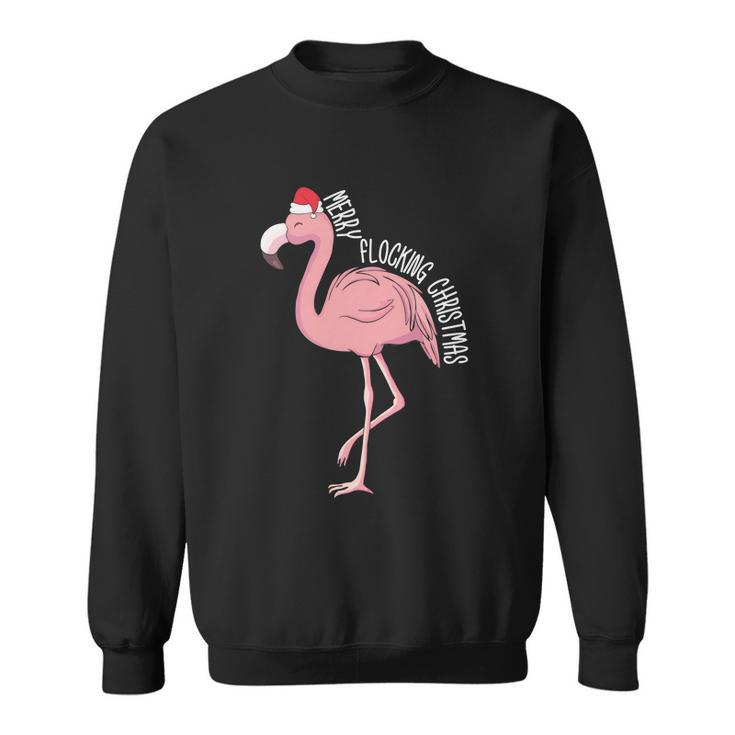 Merry Flocking Xmas Tropical Flamingo Christmas In July Sweatshirt