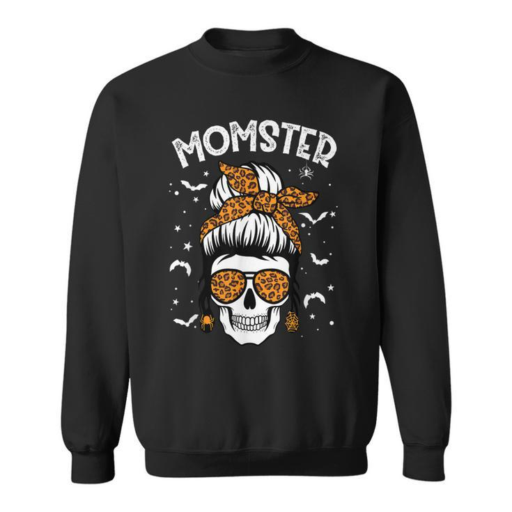 Momster Halloween Costume Skull Mom Messy Hair Bun Monster  Sweatshirt