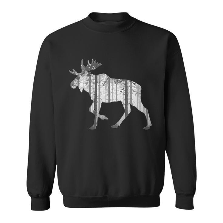 Moose Forest Silhouette Grey Style Tshirt Sweatshirt