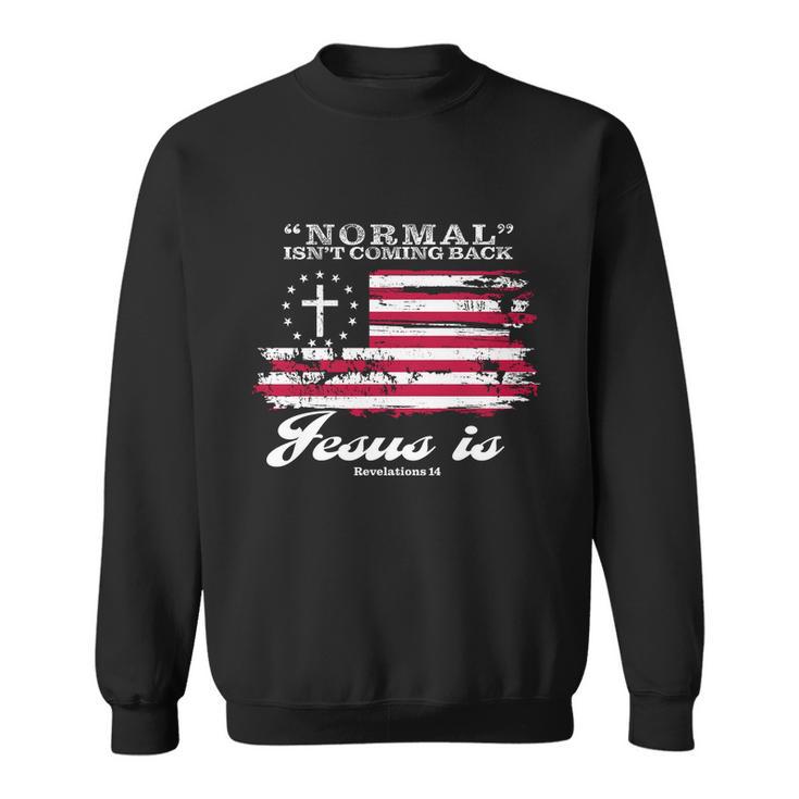 Normal Isnt Coming Back But Jesus Is Revelation 14 American Flag Sweatshirt