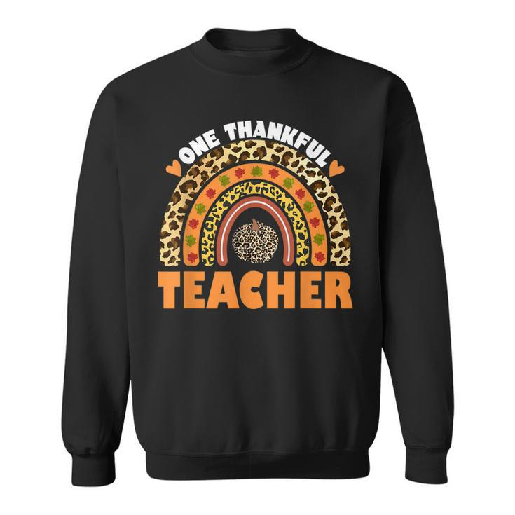 One Thankful Teacher Leopard Rainbow Pumpkin Thanksgiving  V2 Sweatshirt