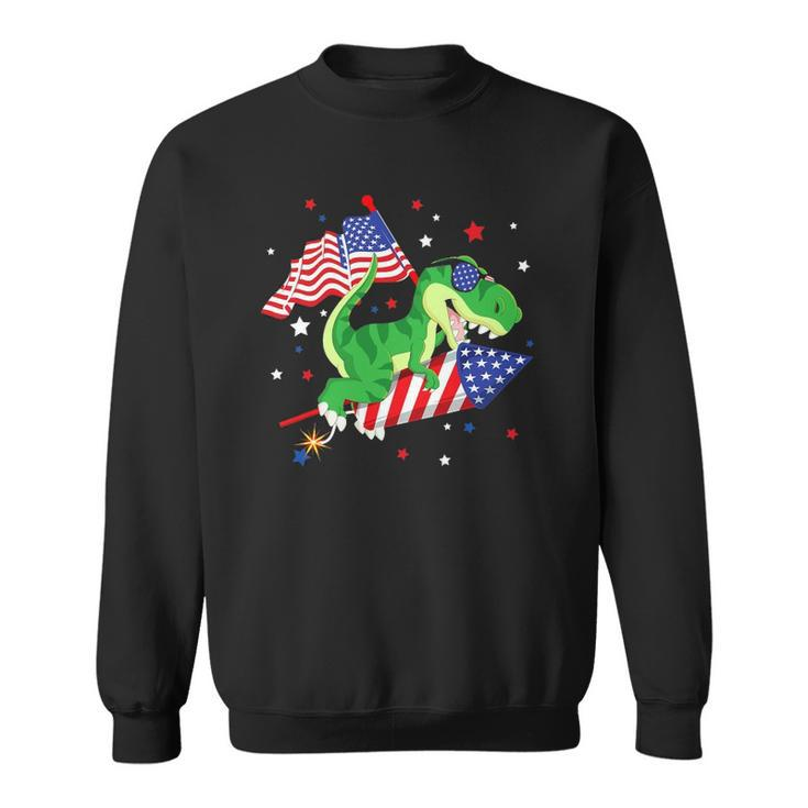 Patriotic Dinosaur Fireworks &8211 Usa American Flag 4Th Of July Sweatshirt