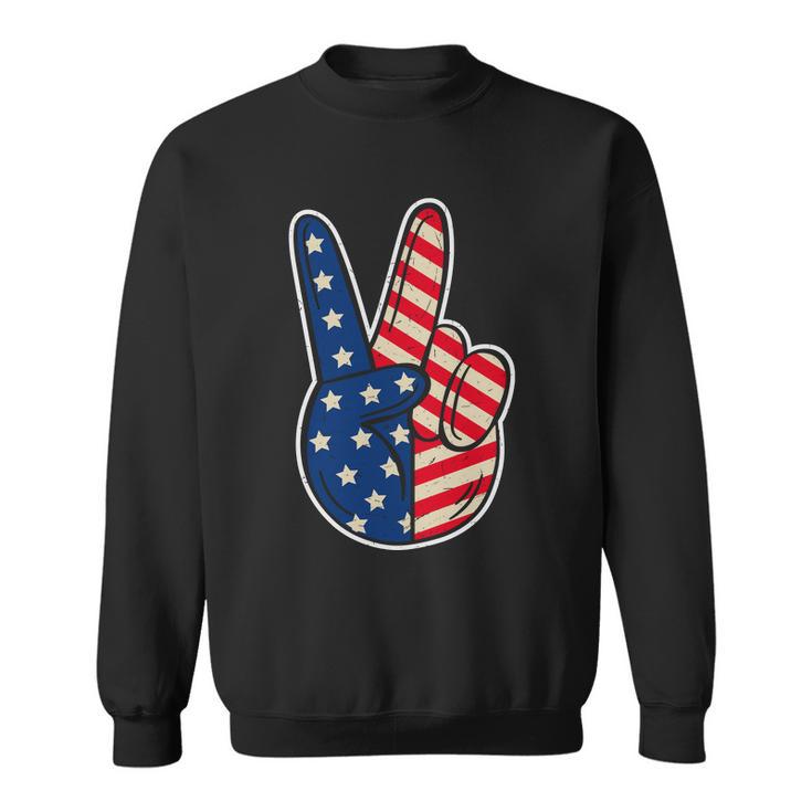 Peace Sign Hand Patriotic American Graphic Plus Size Shirt For Men Women Family Sweatshirt