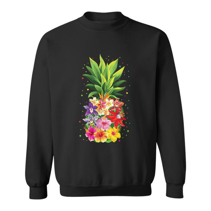 Pineapple Flowers Aloha Hawaii Vintage Hawaiian Floral Women Sweatshirt