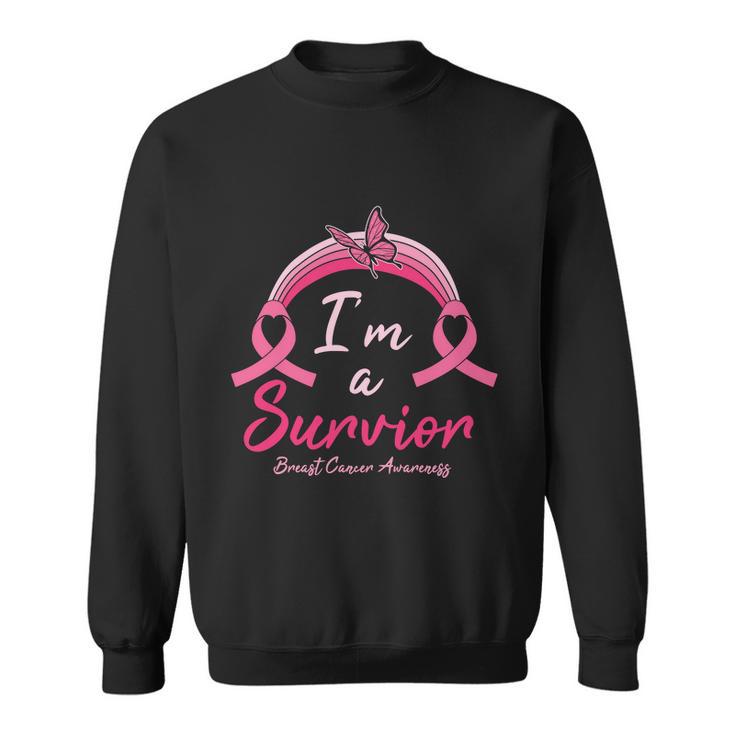 Pink Ribbon Butterfly Heart Im A Survivor Breast Caner Sweatshirt