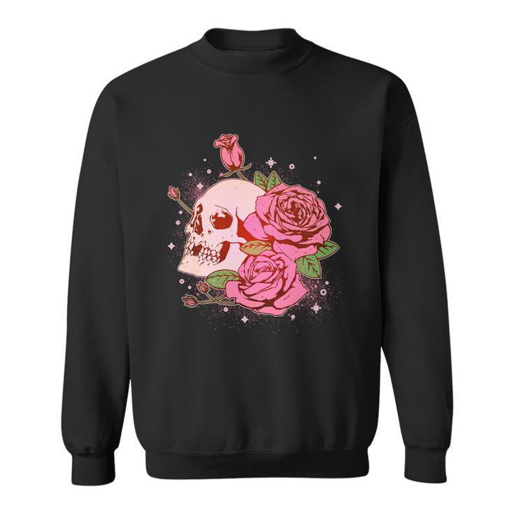 Pink Roses Skull Tattoo Sweatshirt