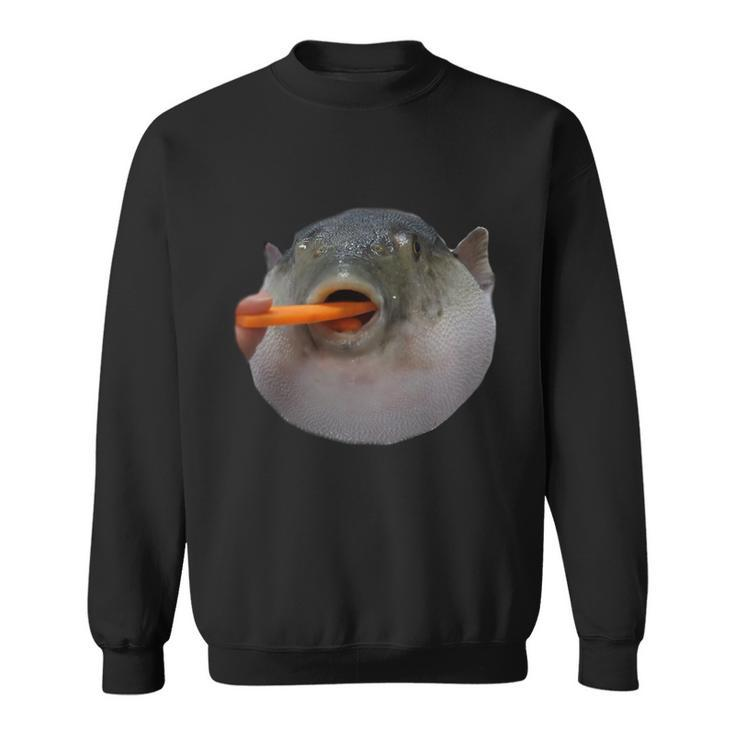 Pufferfish Eating A Carrot Meme Funny Blowfish Dank Memes Gift Sweatshirt