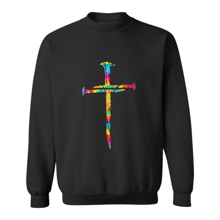 Rainbow Funny Christian Jesus Nail Cross Tie Dye Bible Sweatshirt