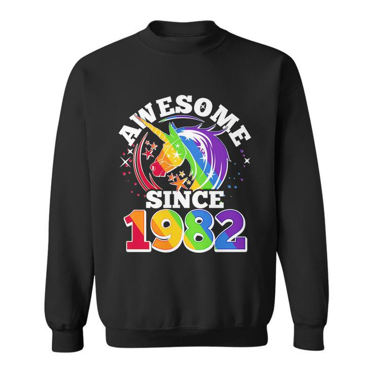 Rainbow Unicorn Awesome Since 1982 40Th Birthday Sweatshirt