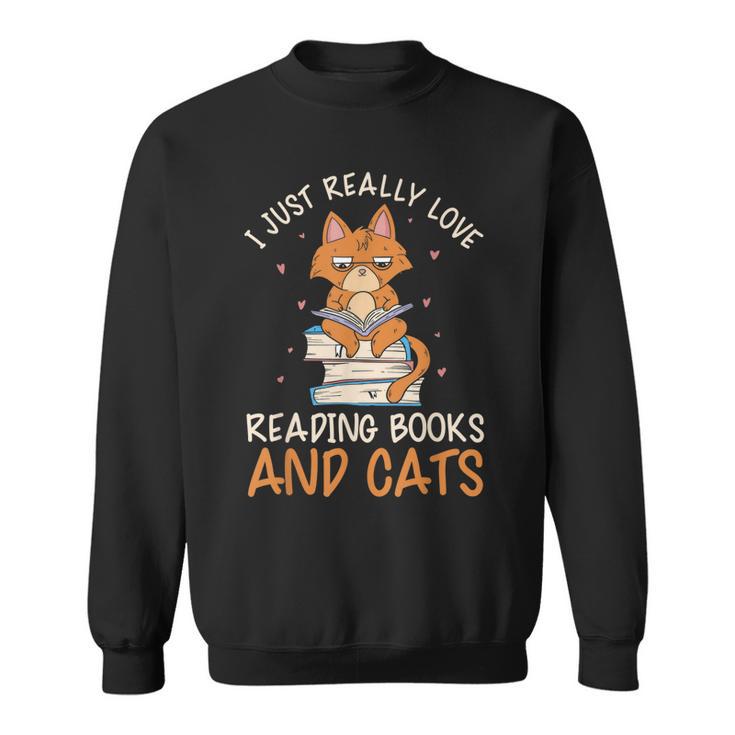 Reading Books And Cats Cat Book Lovers Reading Book Sweatshirt