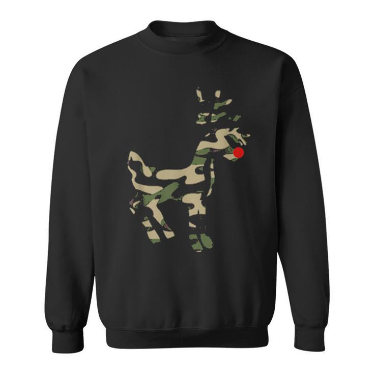 Reindeer Red Nose Camo Camouflage Xmas Holiday Hunting Men Women Sweatshirt Graphic Print Unisex