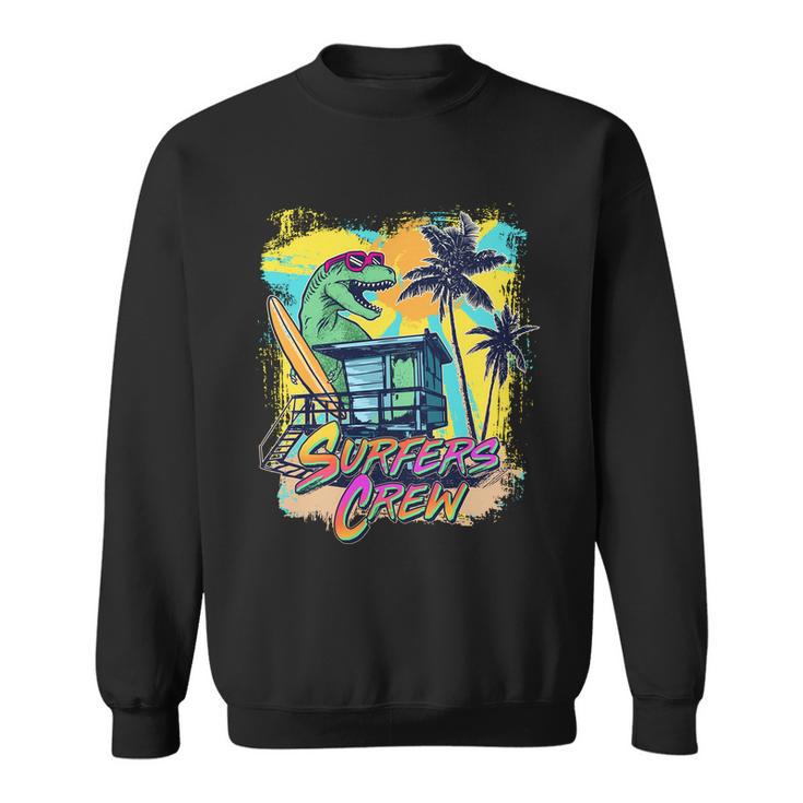 Retro 80S Eighties Trex Dinosaur Surfers Crew Sweatshirt