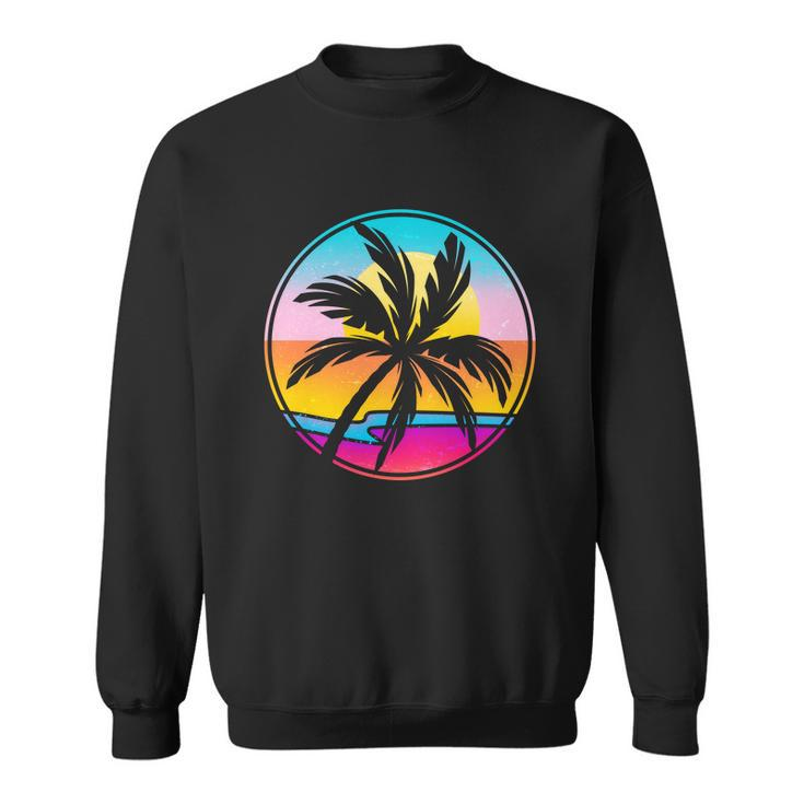 Retro Ocean Sun Palm Tree Emblem Sweatshirt