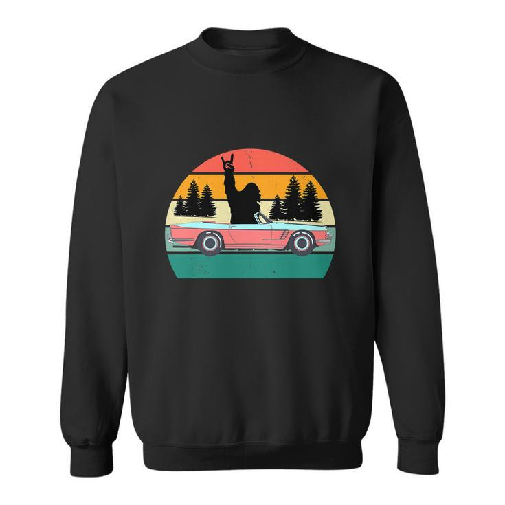 Sasquatch Bigfoot Driving Car Retro Sunset Funny Sweatshirt
