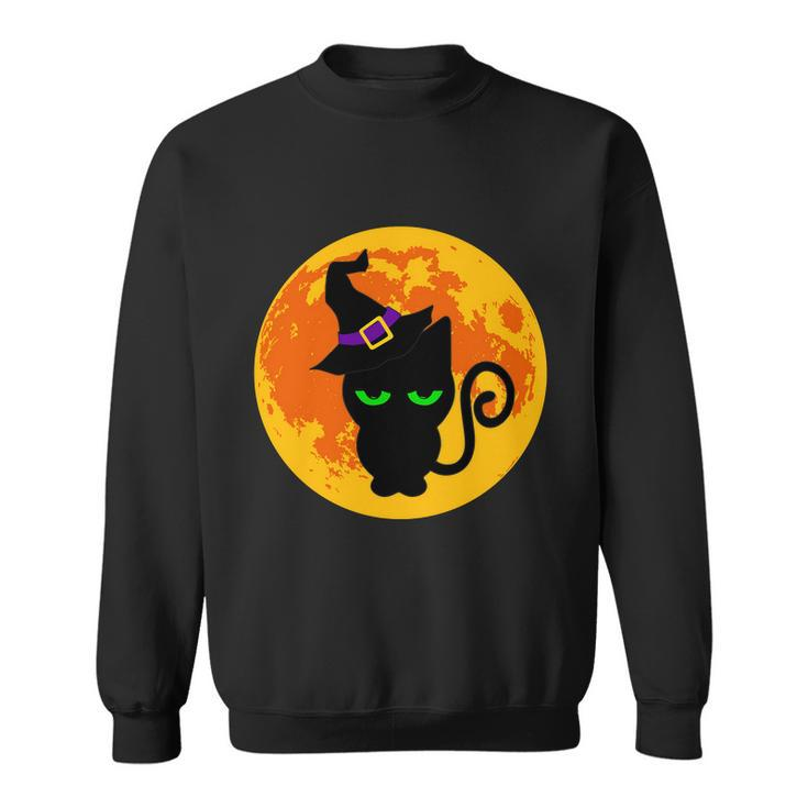 Scary Black Cat Costume Witch Hat Amp Moon Graphics Halloween Quote Men Women Sweatshirt Graphic Print Unisex