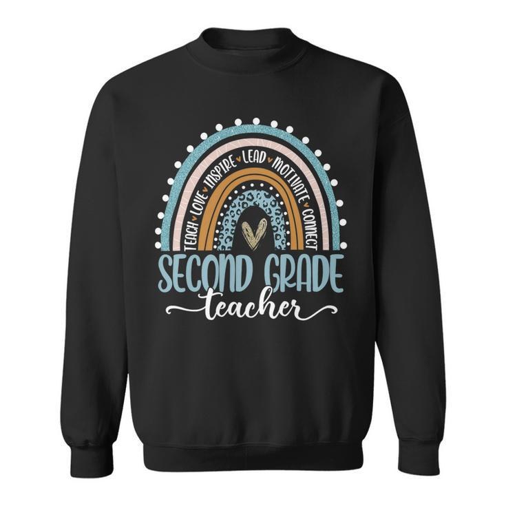 Second Grade Teacher Leopard Boho Rainbow Teachers Day Sweatshirt