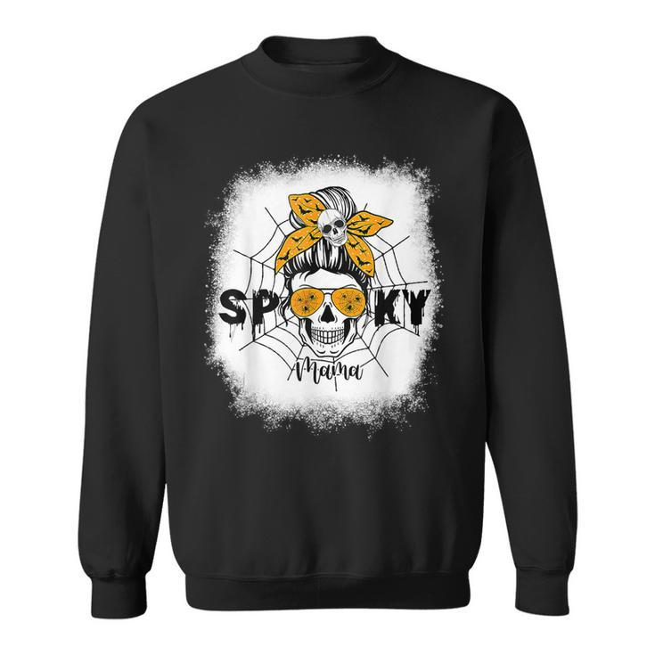 Spooky Mama Halloween Skull Messy Bun Witch Mom  V2 Sweatshirt