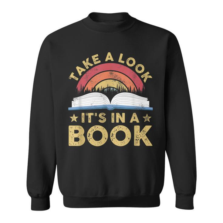 Take A Look Its In A Book Reading Vintage Retro Rainbow  Sweatshirt