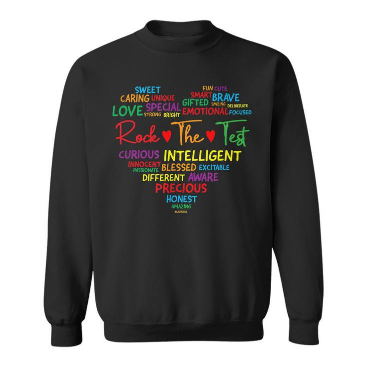 Test Day Rock The Test Teacher Testing Day Heart Teacher Sweatshirt