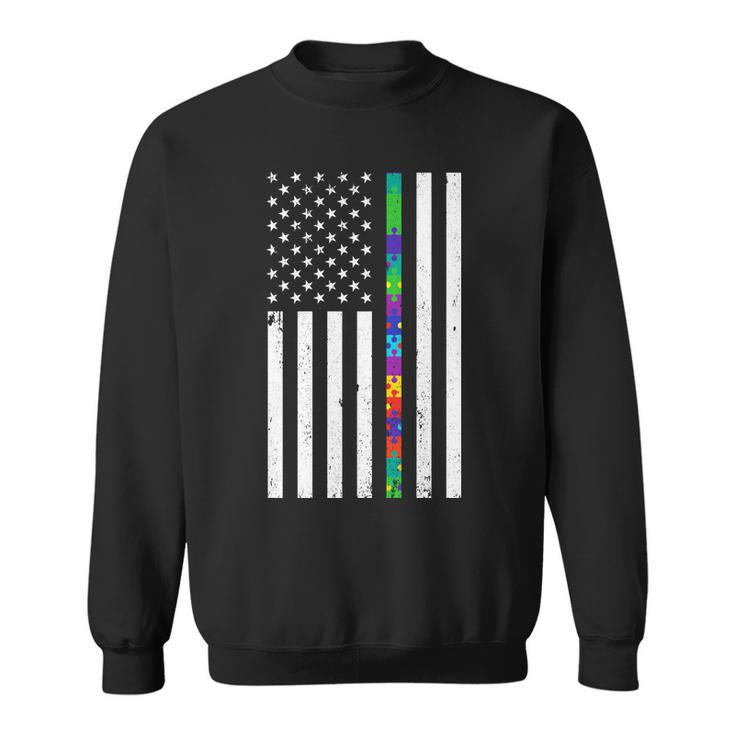 Thin Puzzle Line Autism Flag Sweatshirt