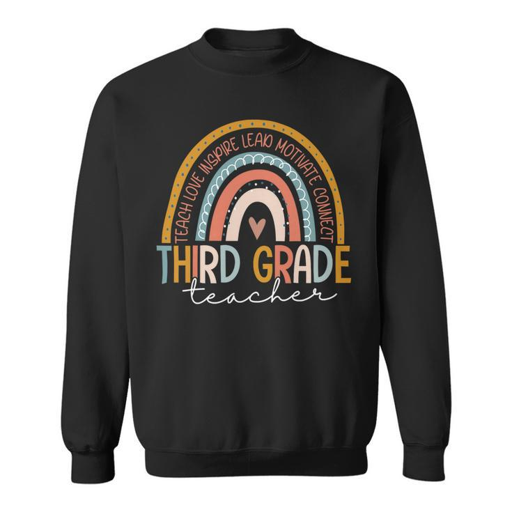 Third Grade Teacher Teach Love Inspire Boho Rainbow Sweatshirt