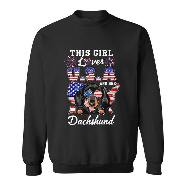 This Girl Loves Usa And Her Dog 4Th Of July Dachshund Dog Sweatshirt
