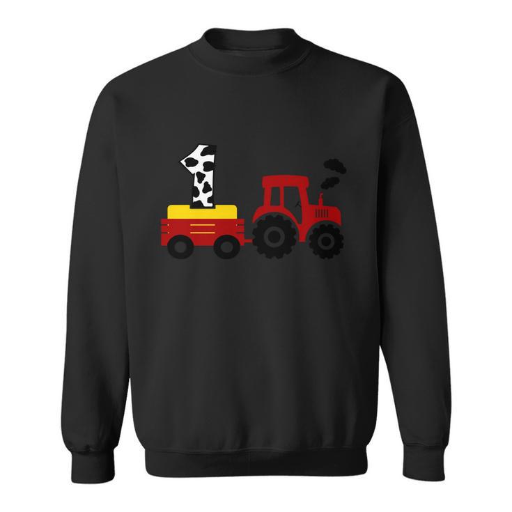 Tractor Pulling One Farmer First Birthday First Birthday Cow 1St Birthday Sweatshirt