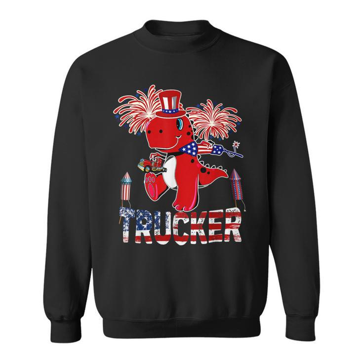 Trucker Trucker American Flag Funny Trex Fireworks 4Th Of July Sweatshirt