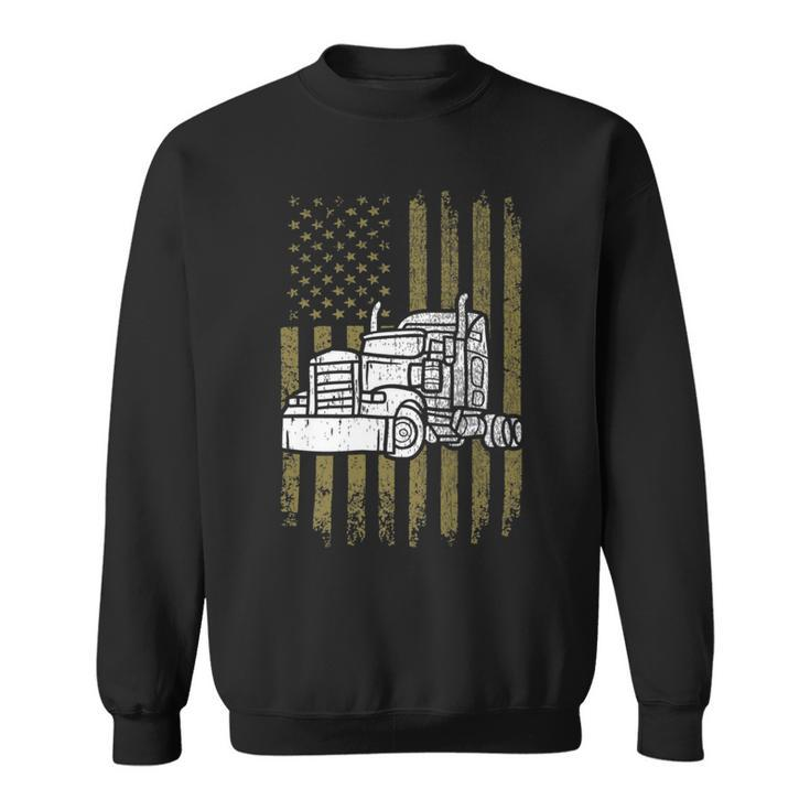 Trucker Trucker Vintage American Flag Semi Truck Driver Patriotic Sweatshirt