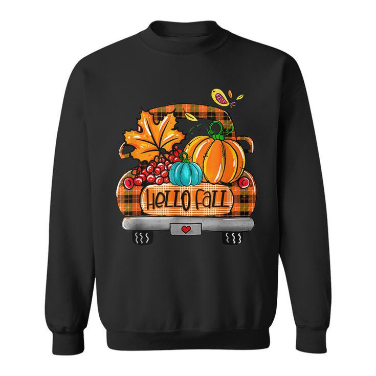 Vintage Hello Fall Pumpkin Truck Fall Truck Fall Vibes  Men Women Sweatshirt Graphic Print Unisex