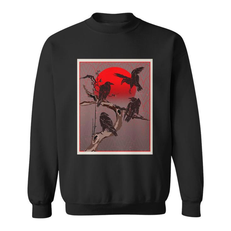 Vintage Japanese Raven Crow Red Moon Sweatshirt