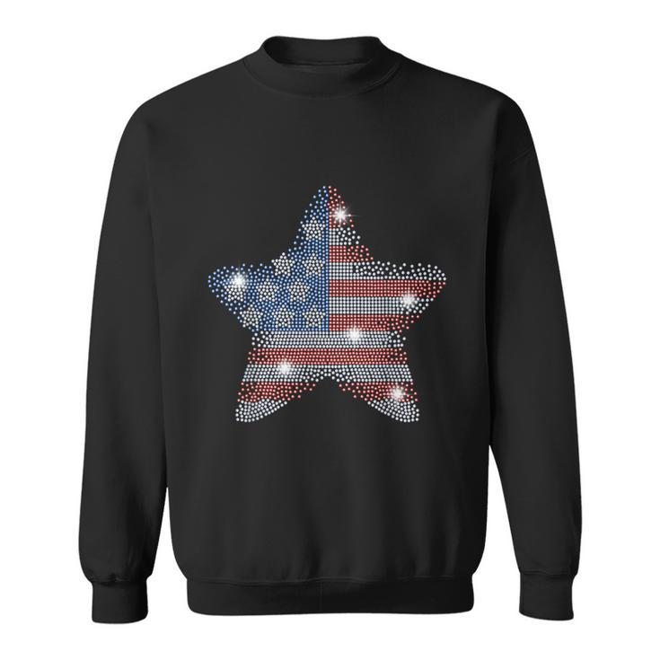 Vintage July 4Th Star Flag American Rhinestone Bling Tee Sweatshirt
